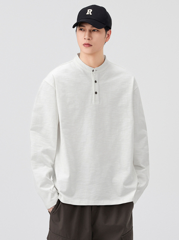 Ilga rankovė bambukų medvilnės marškinėliai su stoviu kaklu, laisvas kirpimas, ruduo 2025