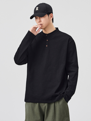 Ilga rankovė bambukų medvilnės marškinėliai su stoviu kaklu, laisvas kirpimas, ruduo 2025