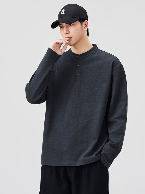 Ilga rankovė bambukų medvilnės marškinėliai su stoviu kaklu, laisvas kirpimas, ruduo 2025