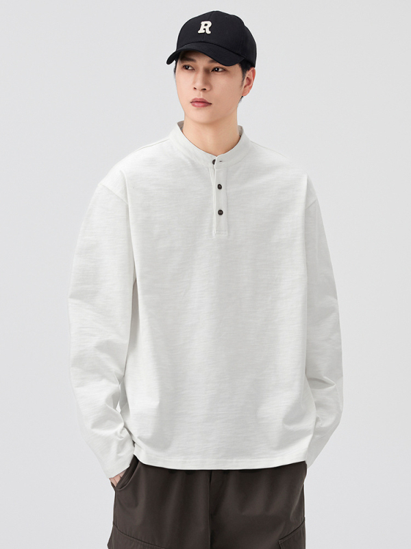 Ilga rankovė bambukų medvilnės marškinėliai su stoviu kaklu, laisvas kirpimas, ruduo 2025