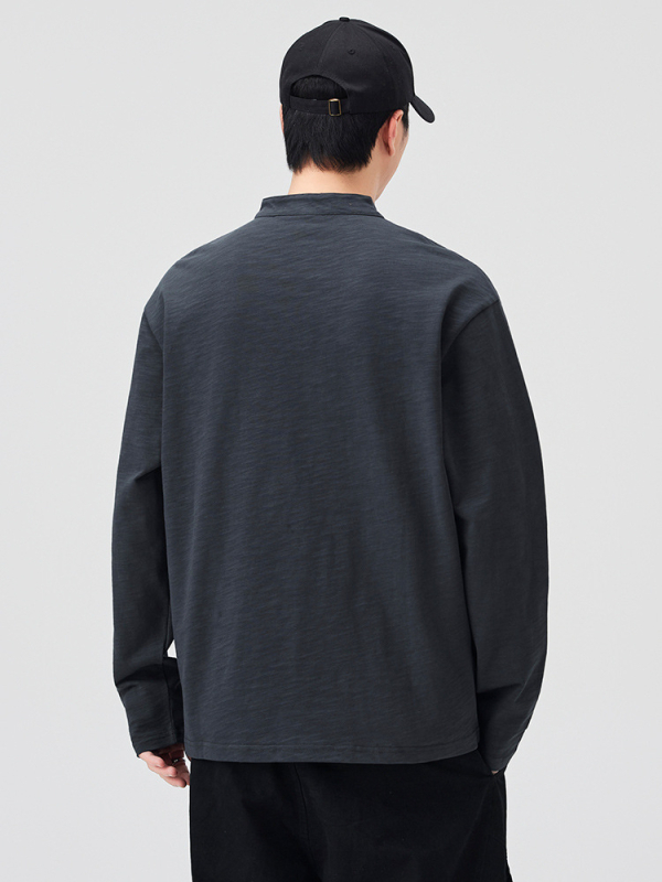 Ilga rankovė bambukų medvilnės marškinėliai su stoviu kaklu, laisvas kirpimas, ruduo 2025