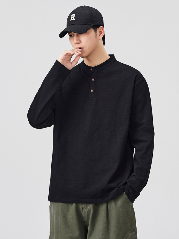 Ilga rankovė bambukų medvilnės marškinėliai su stoviu kaklu, laisvas kirpimas, ruduo 2025