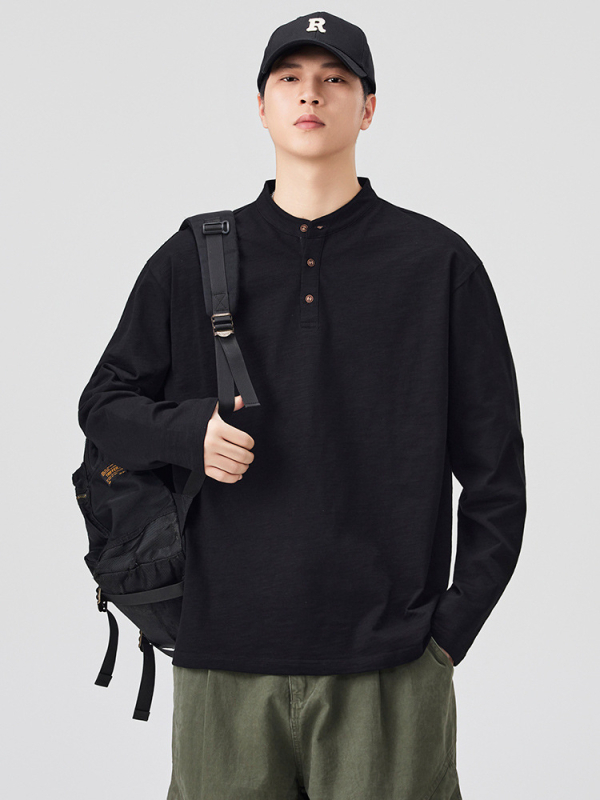 Ilga rankovė bambukų medvilnės marškinėliai su stoviu kaklu, laisvas kirpimas, ruduo 2025