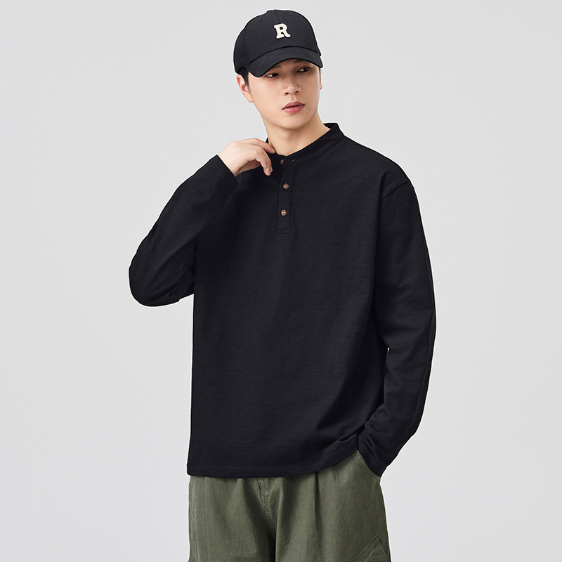 Ilga rankovė bambukų medvilnės marškinėliai su stoviu kaklu, laisvas kirpimas, ruduo 2025