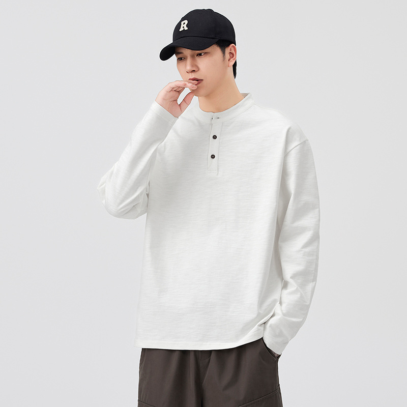 Ilga rankovė bambukų medvilnės marškinėliai su stoviu kaklu, laisvas kirpimas, ruduo 2025