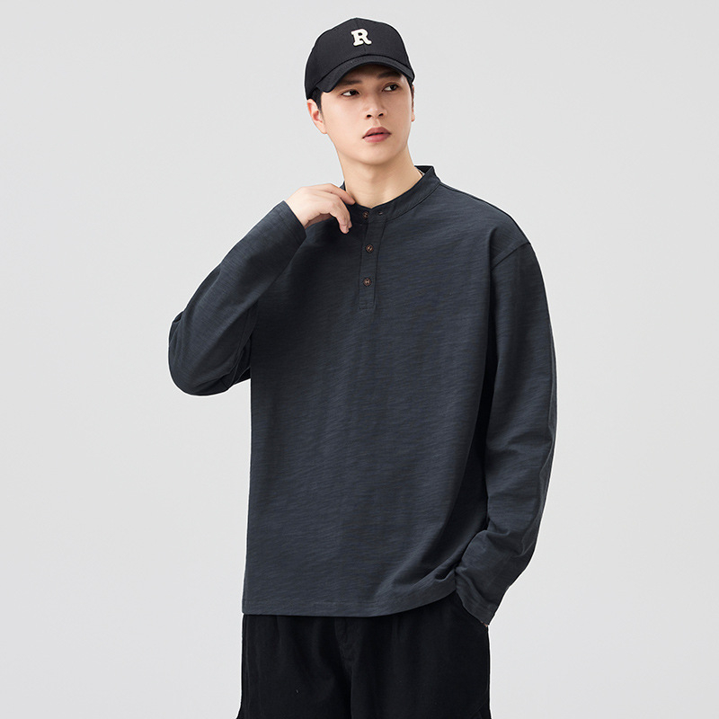 Ilga rankovė bambukų medvilnės marškinėliai su stoviu kaklu, laisvas kirpimas, ruduo 2025