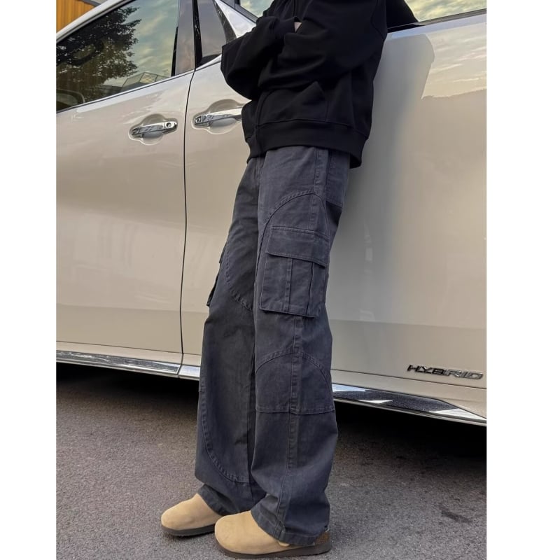 Radničke hlače s višestrukim džepovima, ravni kroj, srednji struk, zatvaranje šnrom, poliestersko-twill platno, za proljeće i jesen