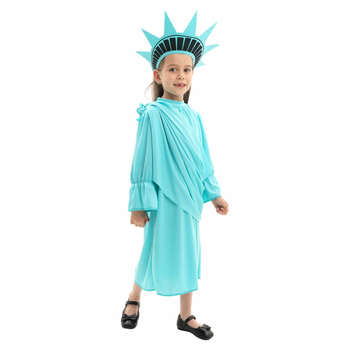Vaikų scenos kostiumas įkvėptas Laisvės statulos – poliesterio medžiaga, 95% poliesterio sudėtis, unisex, ruduo 2025, tinka vaikams iki 17 metų