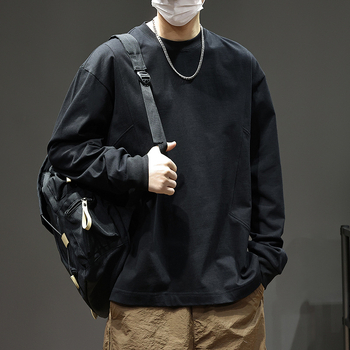 Laisvo kirpimo marškinėliai su apvaliu kaklu, ilgos rankovės, 100% medvilnė