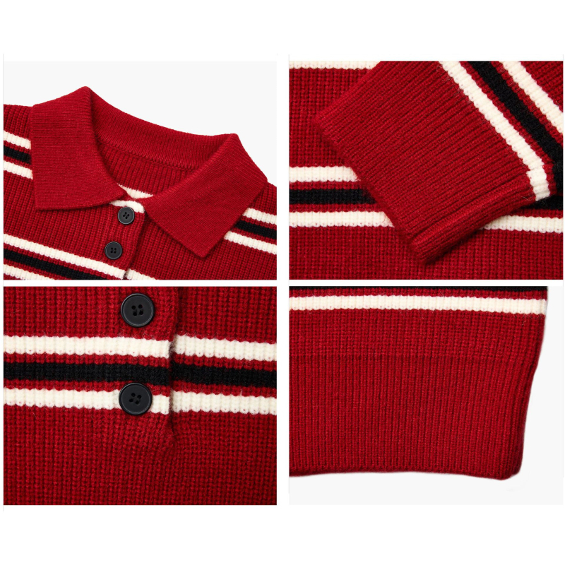 Pleteni pulover s reverom, dugi rukavi, 100% poliester, prozračan i topao