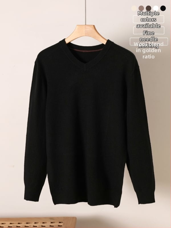 Плетен пуловер с V-образно деколте, свободен силует, вълнена смес, Зима 2025.
