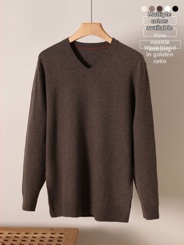 Плетен пуловер с V-образно деколте, свободен силует, вълнена смес, Зима 2025.