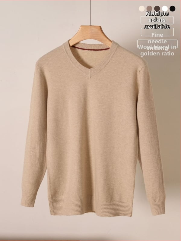 Плетен пуловер с V-образно деколте, свободен силует, вълнена смес, Зима 2025.