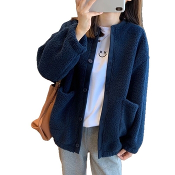 Γυναικεία ζακέτα από μαλλί αρνιού, χαλαρή γραμμή, Άνοιξη 2023, 95%+ μαλλί αρνιού, 80-90% δεύτερο ύφασμα