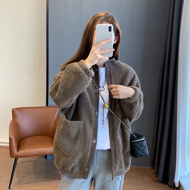 Γυναικεία ζακέτα από μαλλί αρνιού, χαλαρή γραμμή, Άνοιξη 2023, 95%+ μαλλί αρνιού, 80-90% δεύτερο ύφασμα