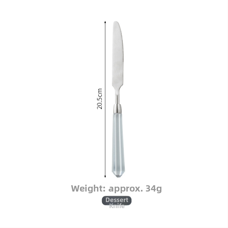 Deimantinės serijos 304 nerūdijančio plieno vakarietiškų stalo įrankių komplektas: peilis, šakutė, šaukštas, kepsninės peilis, desertinis šaukštas