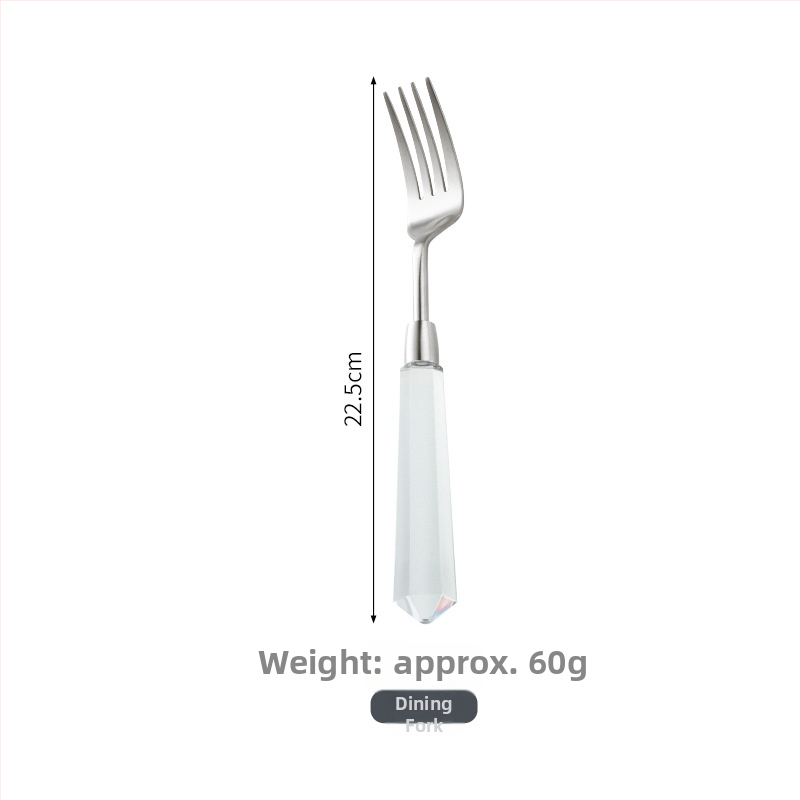 Deimantinės serijos 304 nerūdijančio plieno vakarietiškų stalo įrankių komplektas: peilis, šakutė, šaukštas, kepsninės peilis, desertinis šaukštas