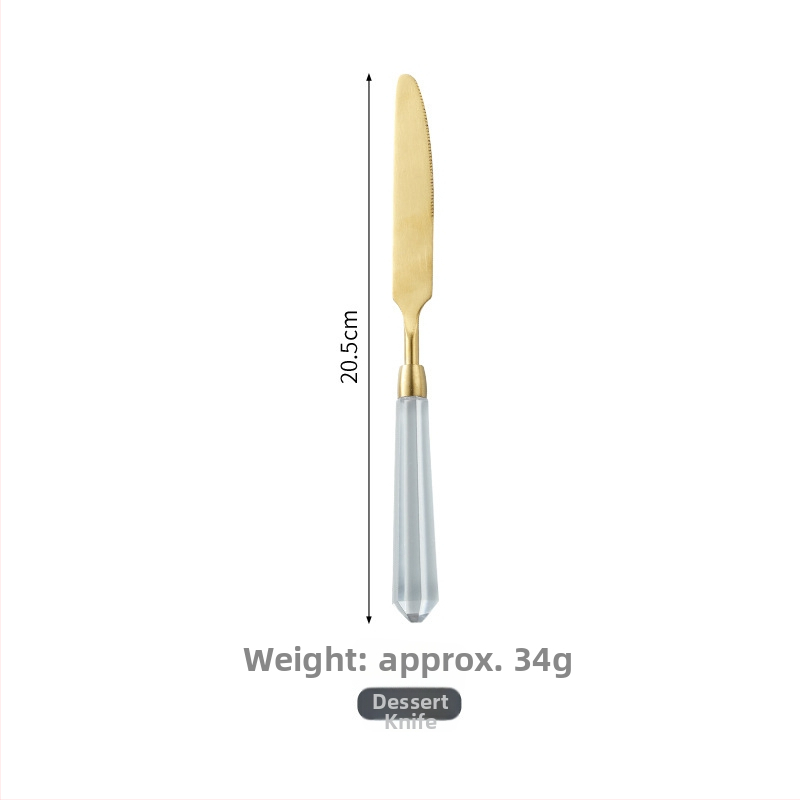 Deimantinės serijos 304 nerūdijančio plieno vakarietiškų stalo įrankių komplektas: peilis, šakutė, šaukštas, kepsninės peilis, desertinis šaukštas
