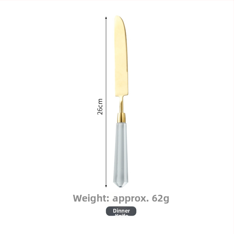 Deimantinės serijos 304 nerūdijančio plieno vakarietiškų stalo įrankių komplektas: peilis, šakutė, šaukštas, kepsninės peilis, desertinis šaukštas