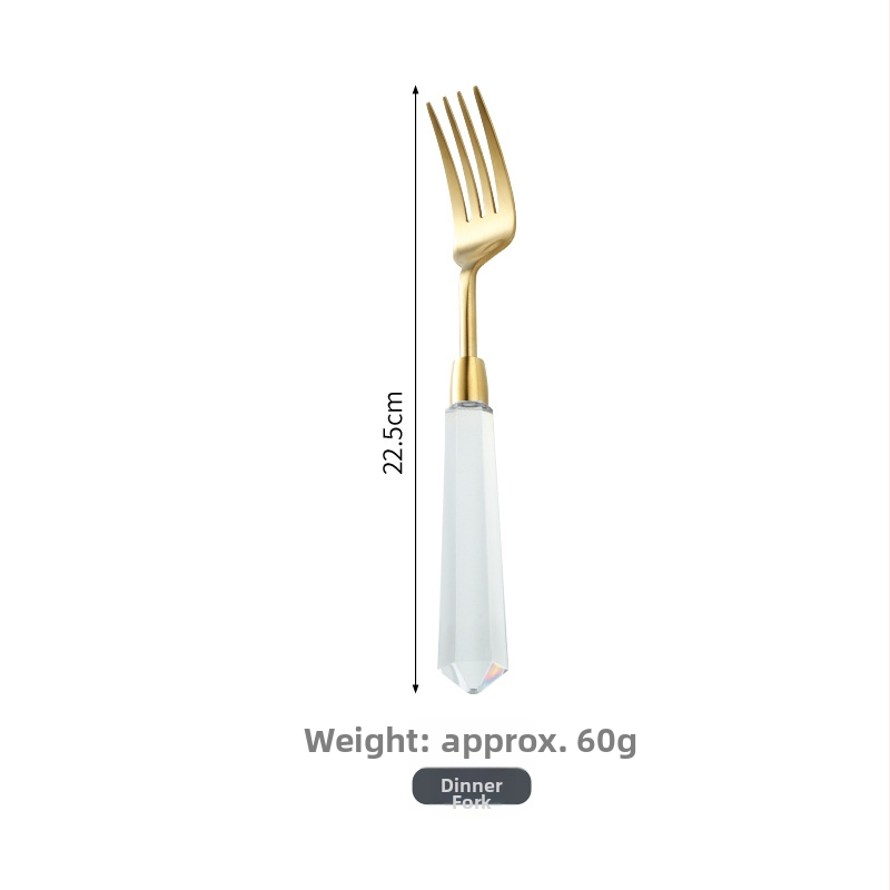 Deimantinės serijos 304 nerūdijančio plieno vakarietiškų stalo įrankių komplektas: peilis, šakutė, šaukštas, kepsninės peilis, desertinis šaukštas