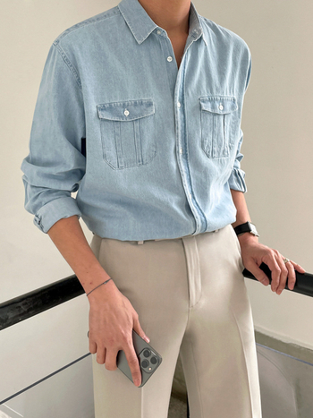 Meeste särk - laia lõikega, lapel-kaelusega, pikad varrukad, polüesterkangas, originaalne disain