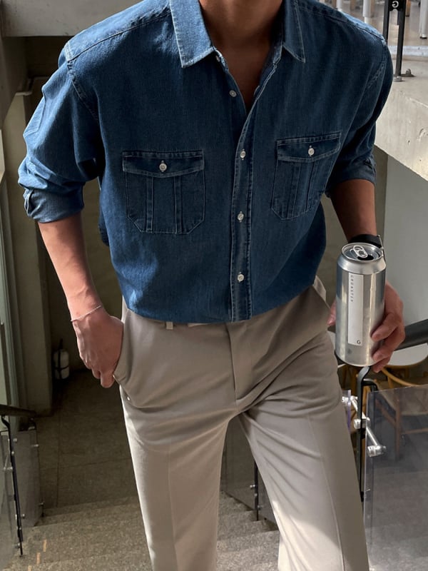 Meeste särk - laia lõikega, lapel-kaelusega, pikad varrukad, polüesterkangas, originaalne disain