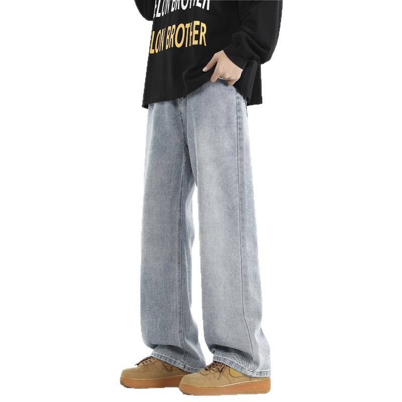 Мъжки дънки с поларена подплата за зима, права кройка, средна талия, цип за закопчаване, памучно‑смес