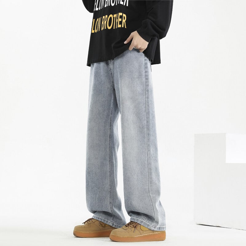 Мъжки дънки с поларена подплата за зима, права кройка, средна талия, цип за закопчаване, памучно‑смес