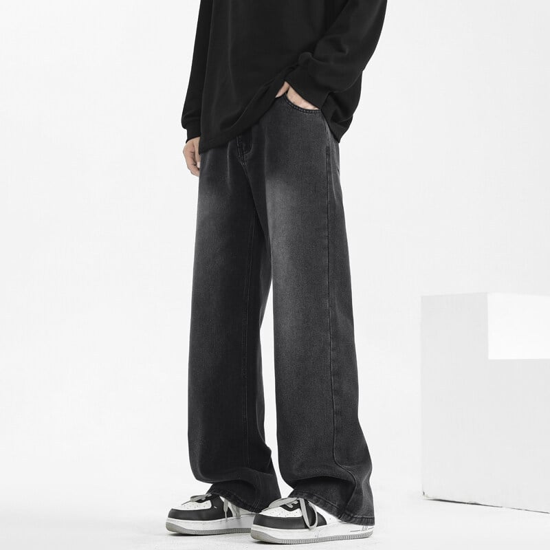 Мъжки дънки с поларена подплата за зима, права кройка, средна талия, цип за закопчаване, памучно‑смес