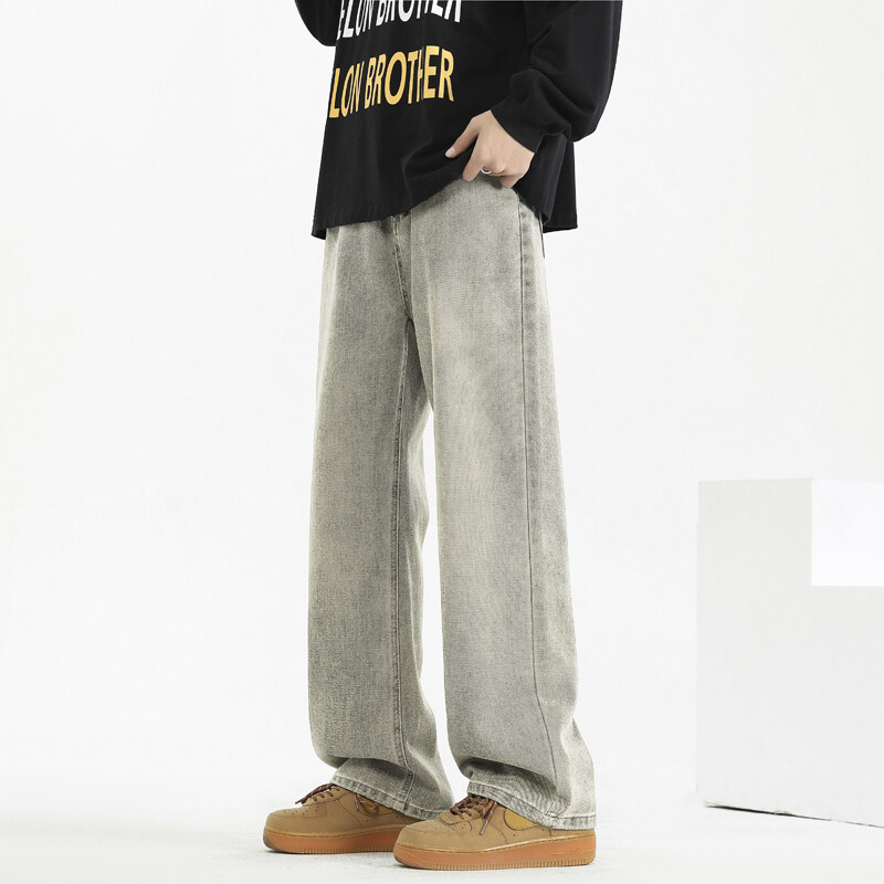 Мъжки дънки с поларена подплата за зима, права кройка, средна талия, цип за закопчаване, памучно‑смес