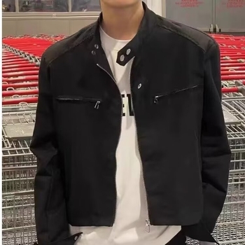 Muška jakna, inspirirana korejskim streetwearom, stojeći ovratnik, zatvarač sprijeda, kratka duljina, pamuk–poliester smjesa s poliesterom podstavom, umetnute džepove