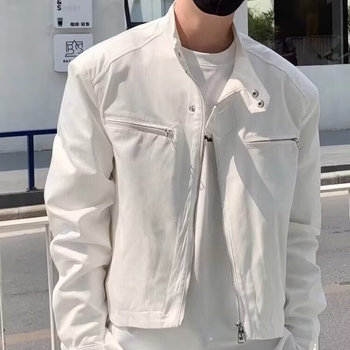 Muška jakna, inspirirana korejskim streetwearom, stojeći ovratnik, zatvarač sprijeda, kratka duljina, pamuk–poliester smjesa s poliesterom podstavom, umetnute džepove