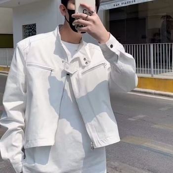 Muška jakna, inspirirana korejskim streetwearom, stojeći ovratnik, zatvarač sprijeda, kratka duljina, pamuk–poliester smjesa s poliesterom podstavom, umetnute džepove