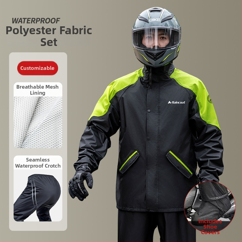 Dviračio lietaus pončas suaugusiems – polieserio spunn audinys 0,21 mm storis, PVC atsparus sluoksnis, universalus motorizuotam naudojimui