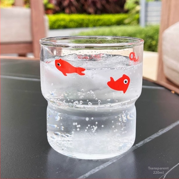 Terminuoto stiklo vandens puodelis su karikatūriniu raštu, apvalus be rankenos, atsparus karščiui, tinkamas arbatai ir kavai, galima pritaikyti