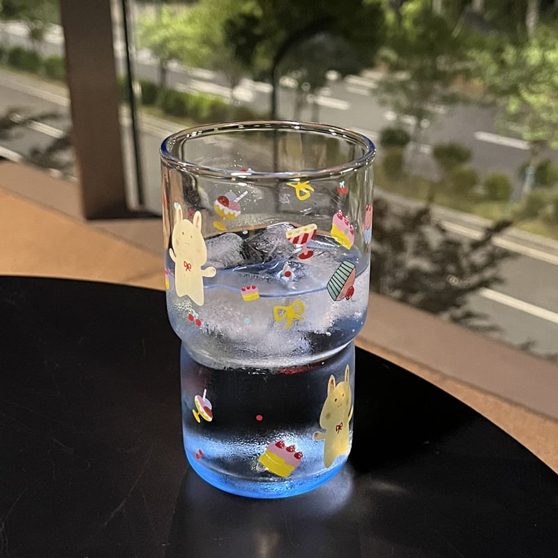 Θερμοανθεκτικό γυάλινο ποτήρι νερού με σχέδιο καρτούν, στρογγυλό χωρίς λαβή, κατάλληλο για καφέ και τσάι, δυνατότητα παραμετροποίησης