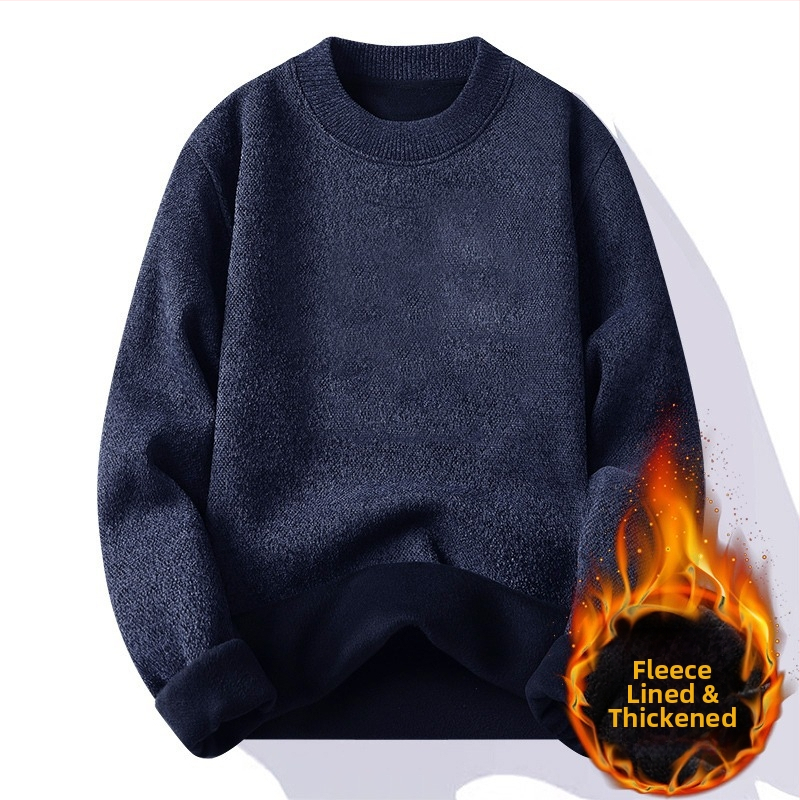 Vyrų žieminis megztinis su apvaliu kaklu, ilgomis rankovėmis, laisvas kirpimas, minimalistinis stilius