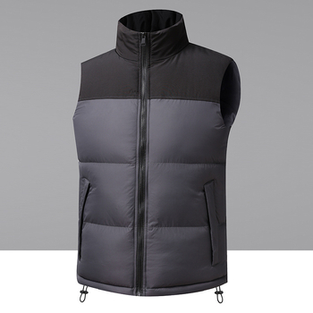 Корейски стил дебела жилетка с пухово-памучен пълнеж, свободна кройка, стояща яка, странични джобове, полиестерен материал