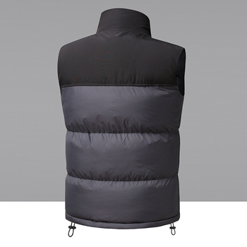 Корейски стил дебела жилетка с пухово-памучен пълнеж, свободна кройка, стояща яка, странични джобове, полиестерен материал