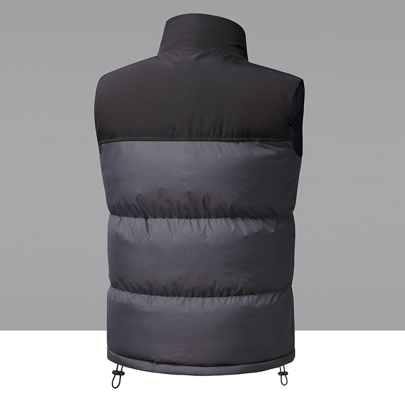 Корейски стил дебела жилетка с пухово-памучен пълнеж, свободна кройка, стояща яка, странични джобове, полиестерен материал