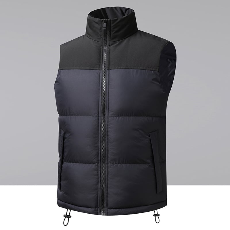 Корейски стил дебела жилетка с пухово-памучен пълнеж, свободна кройка, стояща яка, странични джобове, полиестерен материал