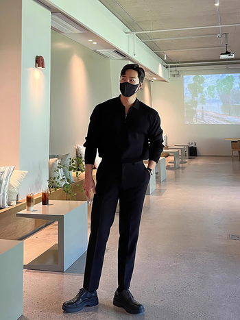 Мъжки пуловер с лацкан, дълъг ръкав, свободен силует, синтетична смес с еластан, машино пране