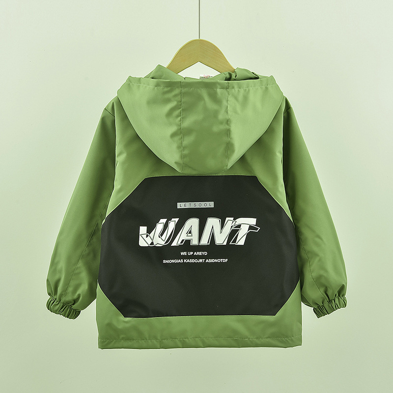 Gyerek tavaszi kabát rögzített kapucnival és cipzárral, kerek nyakú, hosszú ujjú, könnyű anyag, külső és bélés 100% poliészter