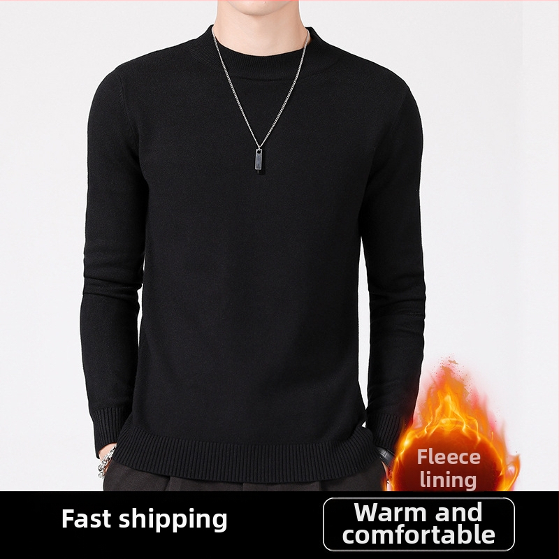 Vyriskas plonas megztinis su stačiu kaklu, lieso kirpimo, ilgomis rankovėmis, aksominė vidinė apdaila, pagrindinis audinys: viskozė 49,1% / polieteris 29,3% / nailonas 21,6%