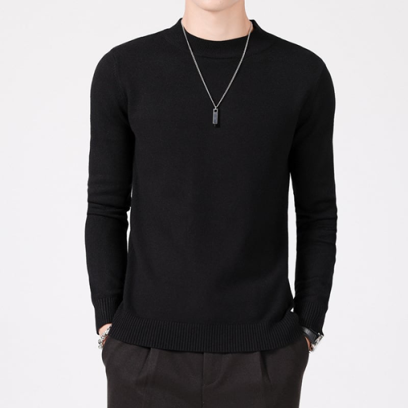 Мъжки плетен пуловер със стойка яка, Slim fit, дълги ръкави, с кадифена подплата, основна материя: вискоза 49,1%; полиестер 29,3%; найлон 21,6%