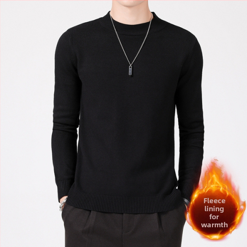 Vyriskas plonas megztinis su stačiu kaklu, lieso kirpimo, ilgomis rankovėmis, aksominė vidinė apdaila, pagrindinis audinys: viskozė 49,1% / polieteris 29,3% / nailonas 21,6%