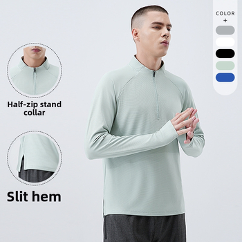 Vyriski puszip sportinis marškinėlis su ilgomis rankovėmis, greitai džiūstantis — 82% poliesteris + 18% elastanas, skirtas bėgimui ir dviračių sportui