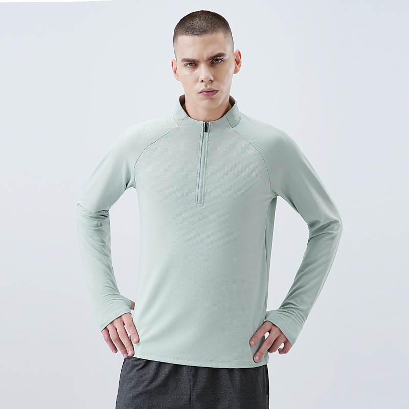 Vyriski puszip sportinis marškinėlis su ilgomis rankovėmis, greitai džiūstantis — 82% poliesteris + 18% elastanas, skirtas bėgimui ir dviračių sportui