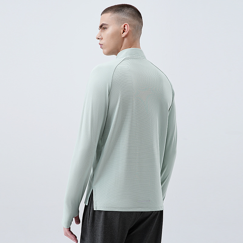 Vyriski puszip sportinis marškinėlis su ilgomis rankovėmis, greitai džiūstantis — 82% poliesteris + 18% elastanas, skirtas bėgimui ir dviračių sportui