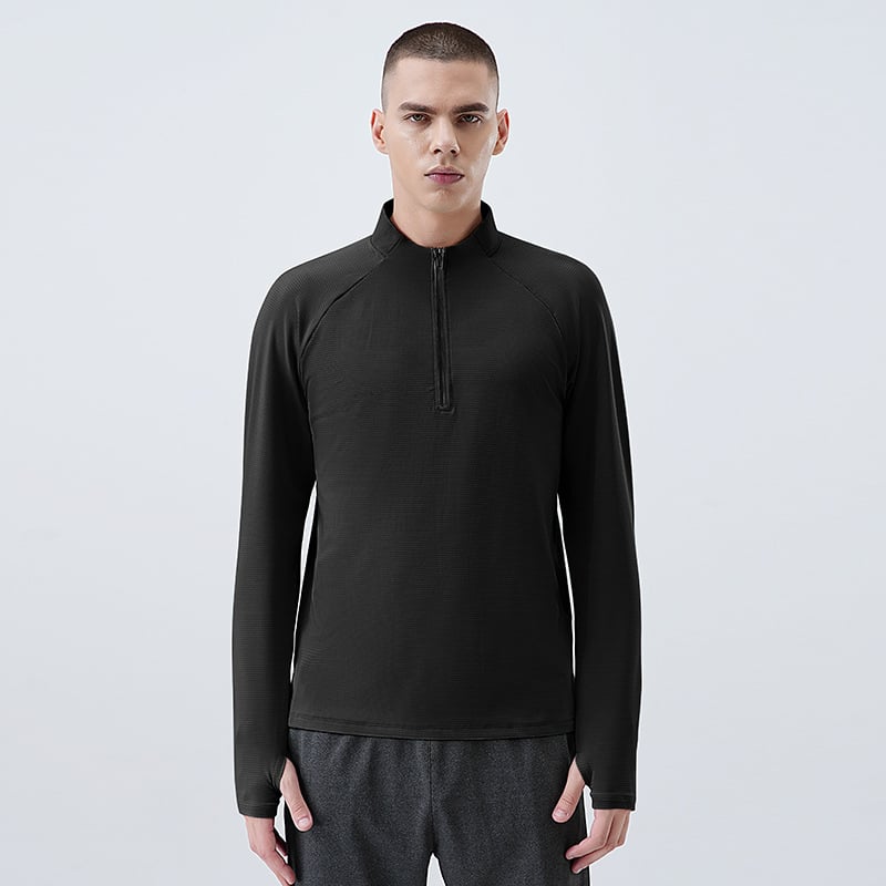 Vyriski puszip sportinis marškinėlis su ilgomis rankovėmis, greitai džiūstantis — 82% poliesteris + 18% elastanas, skirtas bėgimui ir dviračių sportui